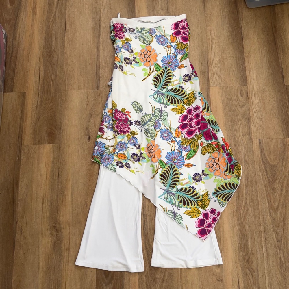 Joseph Ribkoff Floral Strapless Jumpsuit Wide Leg Asymmetrical Y2K Tropical 8 - Picture 5 of 8